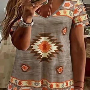 Plus size southwestern tribal print tshirt. Short sleeve. V neck.